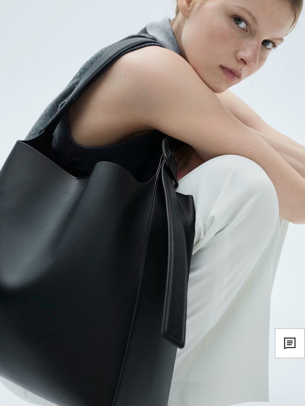 Mango Minimalist Black Leather Shoulder Tote - Women